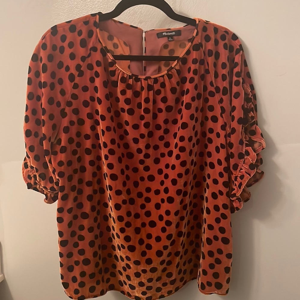 Madewell velvet polka dot blouse